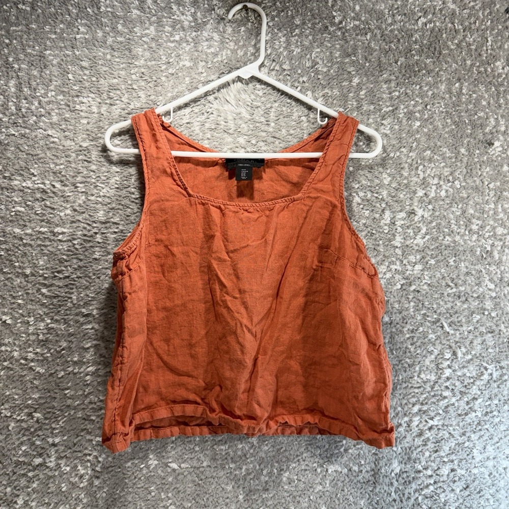 Tahari Linen Orange Tank Square Neck Boxy M Preppy Coastal Vacation